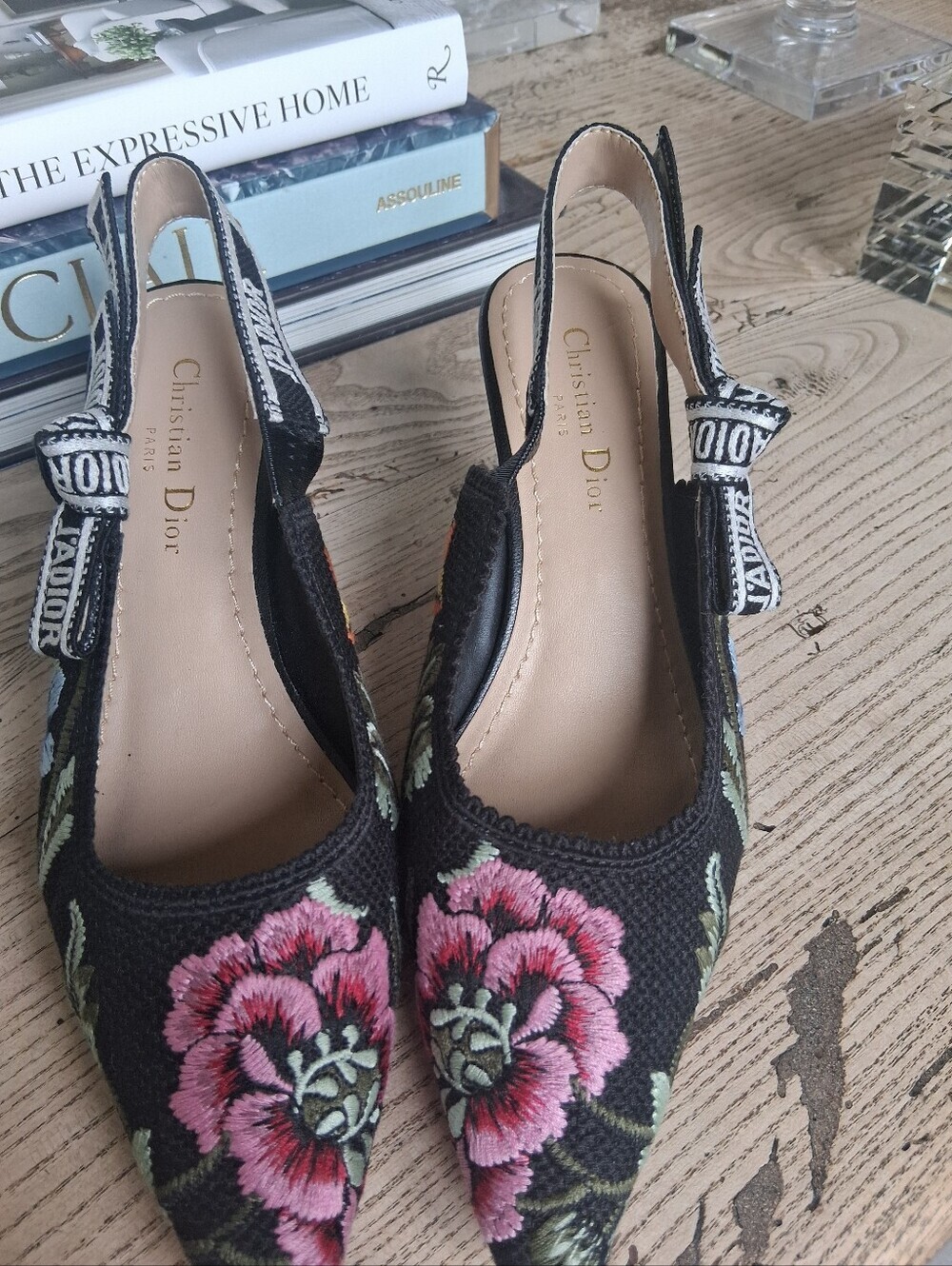 Christian Dior Ribbon Petites Fleurs Embroidered J'Adior Slingback Pumps Size 35 - Picture 6 of 13